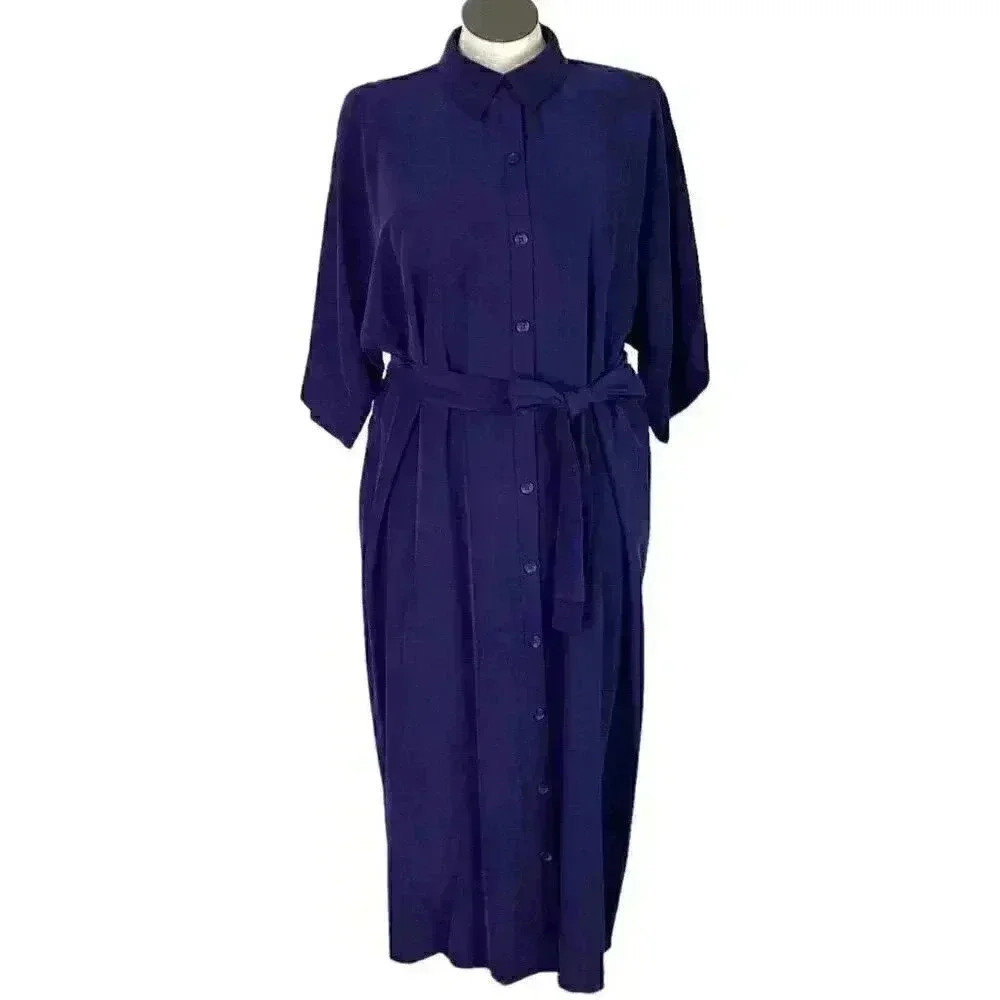 Anne Klein Womens Size Medium Half Sleeve Midi Shirt Dress Blue NEW